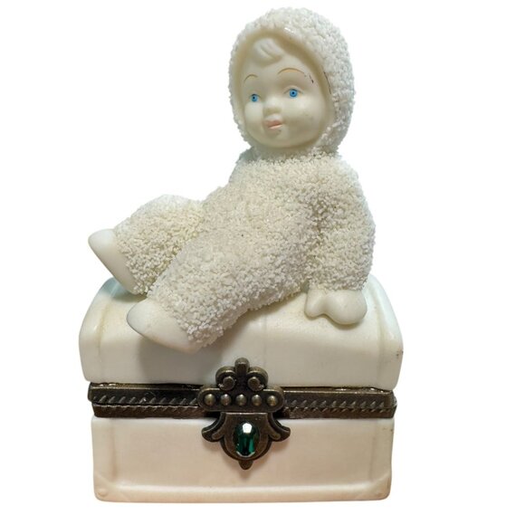 Vntg Dept 56 2000 Porcelain Angel Baby Sitting On Trinket Box With Metal Accents - Picture 1 of 9